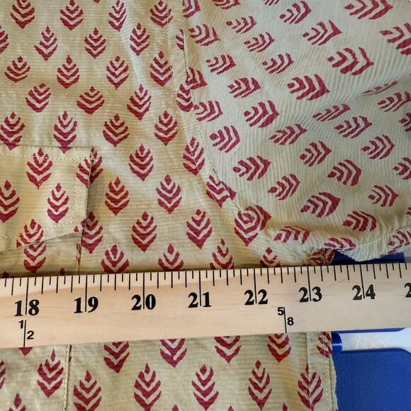 Aarong Bangladesh Men’s XXL Block Print Short Sleeve Button Shirt Beige Red - Picture 4 of 7